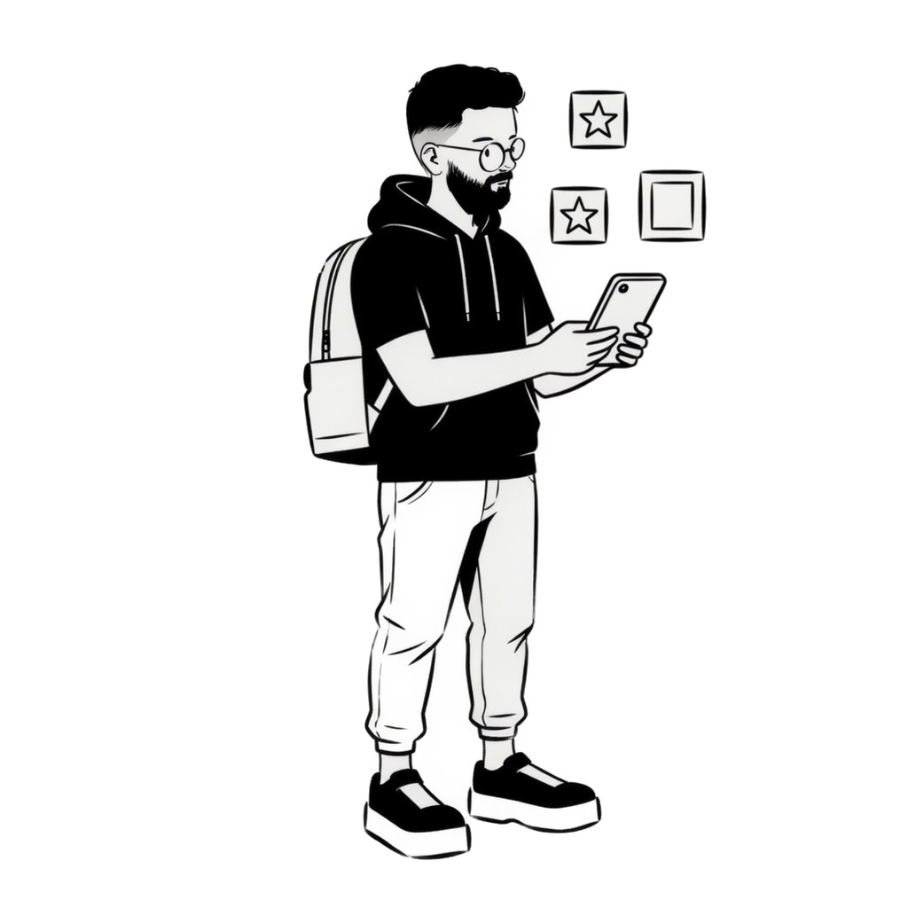 Editorial illustration of Mario standing reviewing product design quality